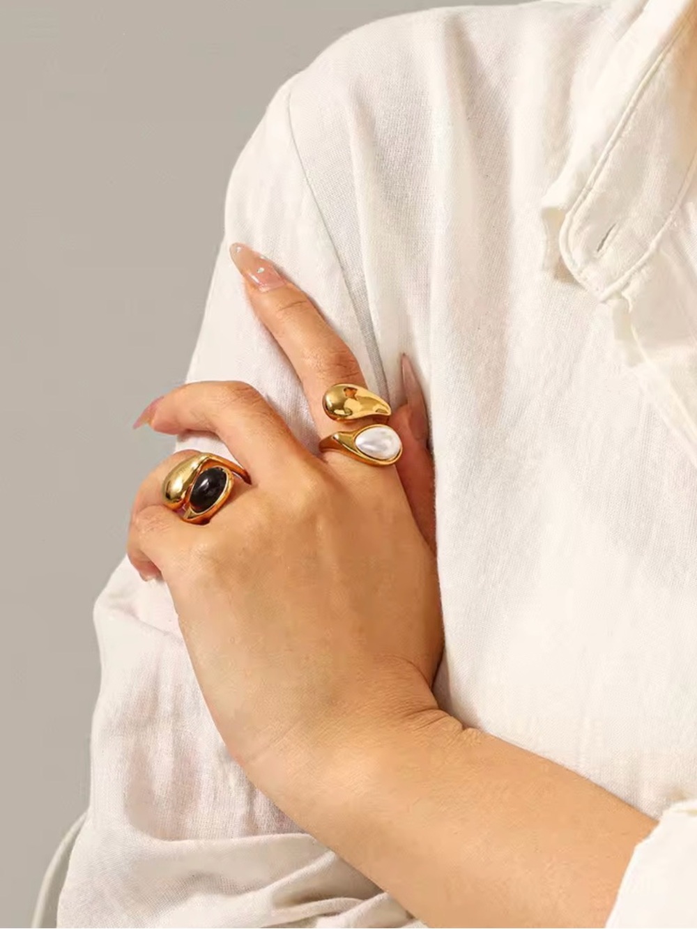 Gold Teardrop Ring with Brown Tiger's Eye Stone